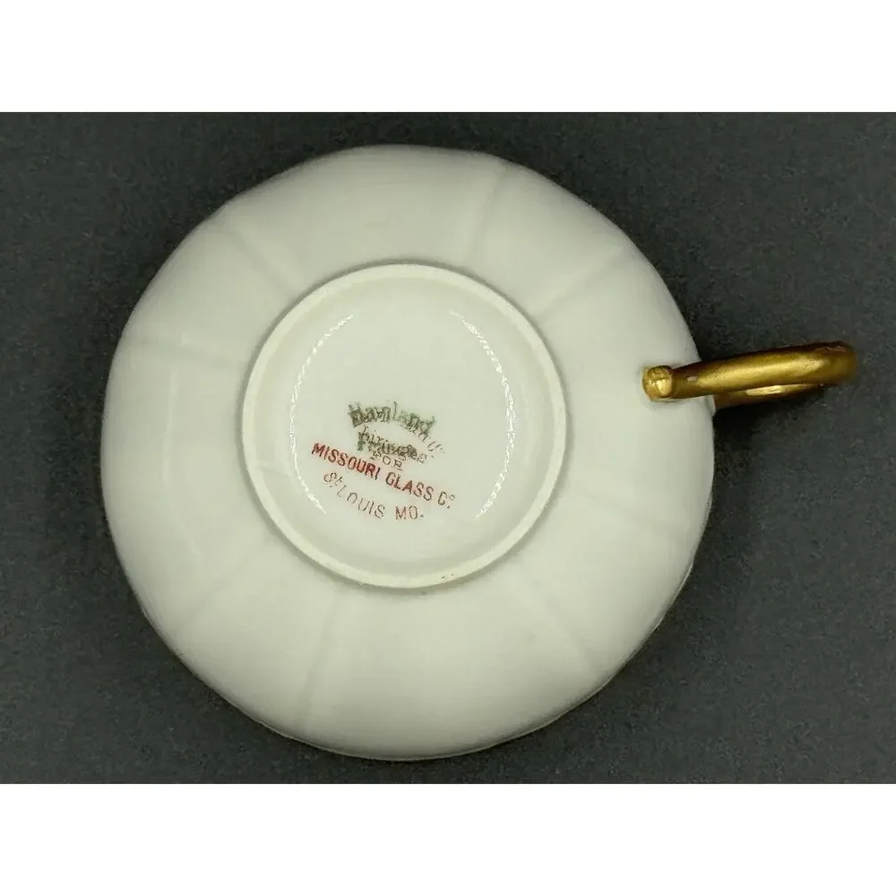 Haviland Limoges France Teacup & Saucer Crimson Red Gold Missouri Glass c1900’s
